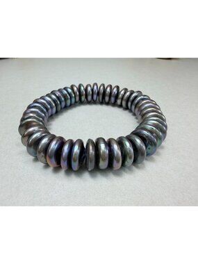 Gorgeous Iridescent Gray Pearl Disc Bracelet Button Style Stretch Bracelet